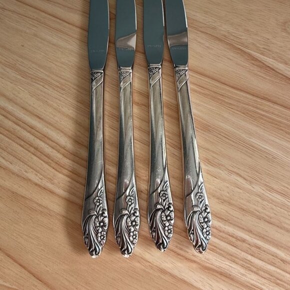 Oneida Evening Star Silverplated Knives Set Of 4 1950s Floral Pattern 8.5" - Picture 6 of 11